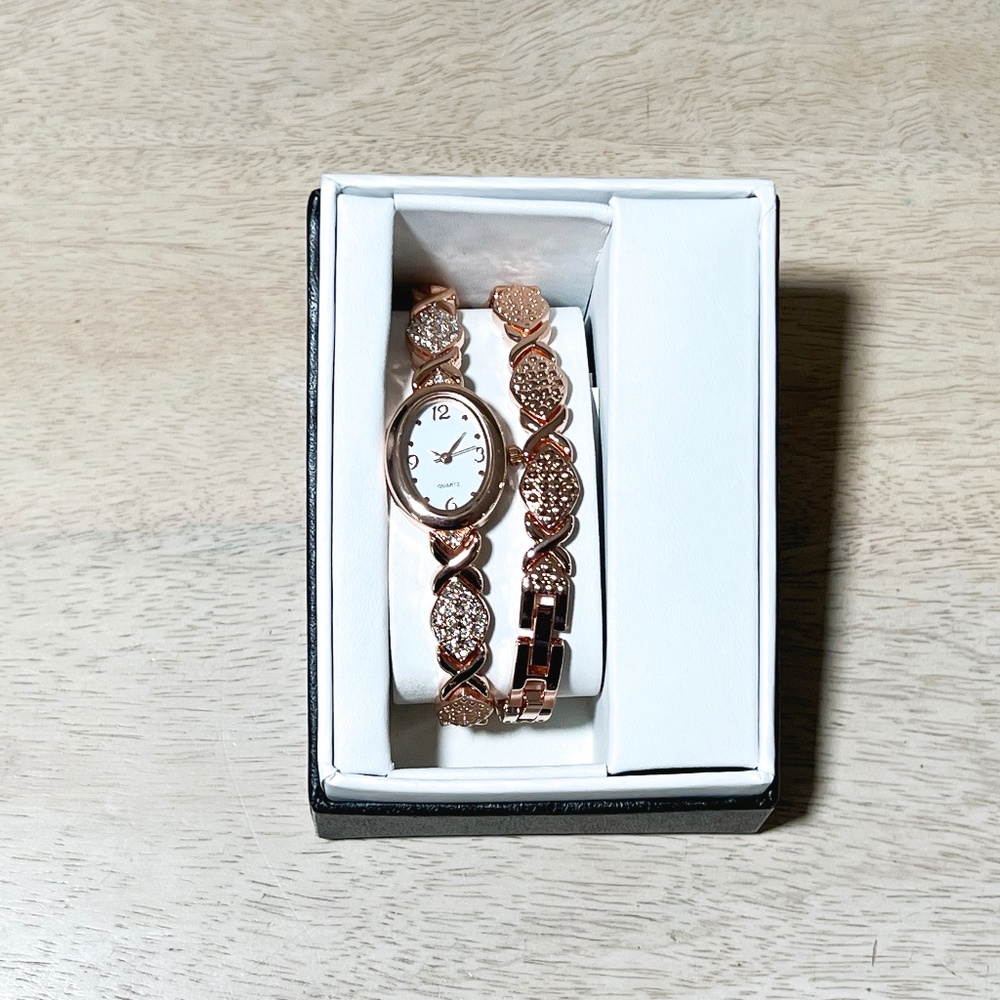Sears Rose Gold Watch and Bracelet Set